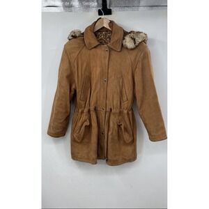 Vera Pelle Vintage Quilted Coat Women's 44 Brown Fur Lined Brown